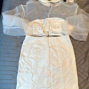 Fashion Nova 2 piece Bragging rights Skirt set in white